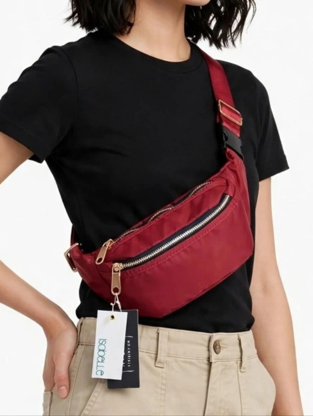 Isabelle Women's Red Belt Bag Nylon Crossbody Sling Fanny Pack NWT PETA Vegan